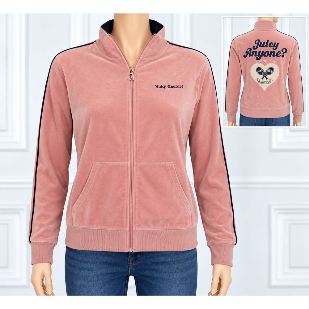 Juicy Couture S Pink Velour Track Jacket Women's Full Zip Y2K Juicy cropped